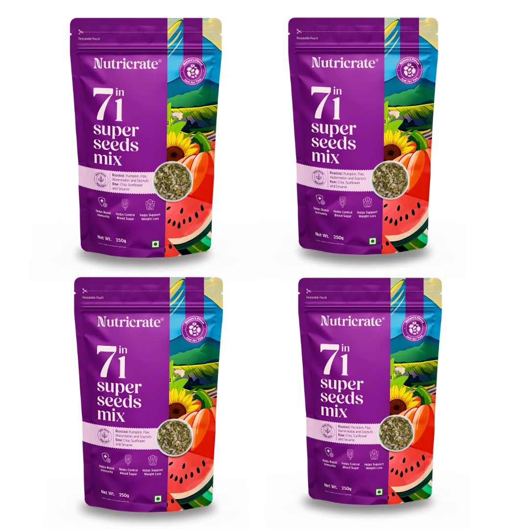 Nutricrate 7 in 1 Super Seeds Mix for Eating (1Kg) Protein Rich Healthy Diet Snack for Weight Management | 7 in 1 Mixed Roasted Seeds- Chia, Pumpkin, Watermelon, Flax, Sesame, Sunflower Seeds and Soy Nuts (Pack of 4- 250g each) (B0D3TMJSJ5) Amazon Price History, Amazon Price Tracker