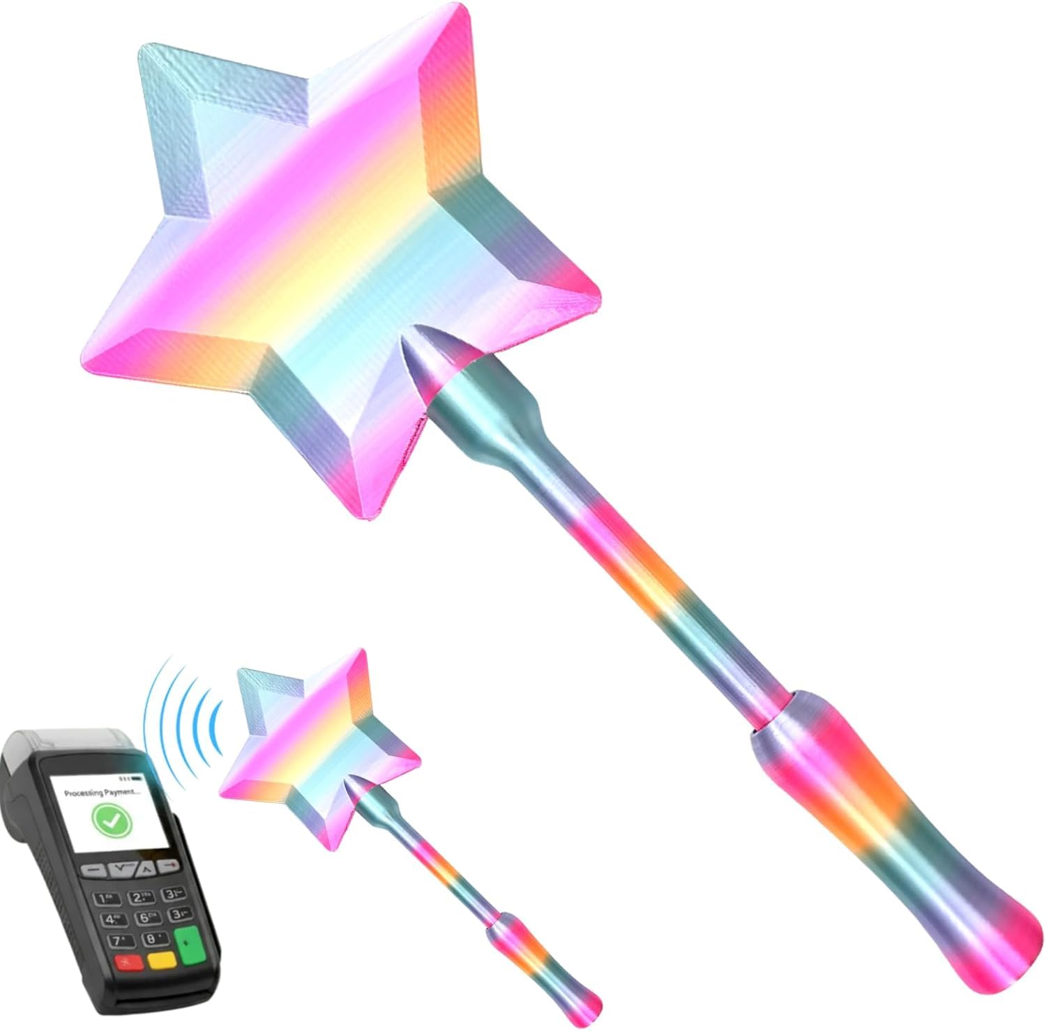 3D Printed Credit Card Wand, Star Fairy Magic Wand Credit Card Holder, Tap to Pay Wand for Raves Parties Pranks and Contactless Payment (Candycolorstar)