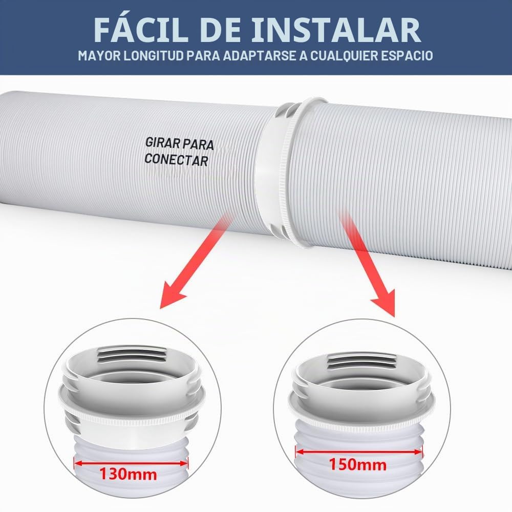 Tubo Aire Acondicionado Portátil Con Adaptador,Manguera de Ventilación Portátil Con 130 mm/150 mm de Diámetro,Manguera de Escape Acondicionado Telescópica,Para Aire Acondicionado