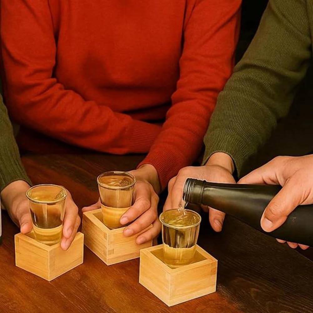 Cultura Giapponese Coppa di Sake in Legno 4pz Scatola Masu Vassoio Quadrato in Legno per Vino, Scatola per Dessert, Metti Il Bicchiere di Vino Dentro
