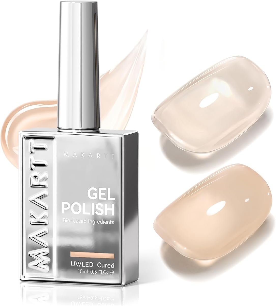 Jelly Nude Gel Nail Polish: 15ML Hema-Free Neutral Nail Polish | Plant-Based TPO-Free Formula Sheer Translucent Effect Soak Off UV LED Nail Art Manicure DIY Home Salon Gift