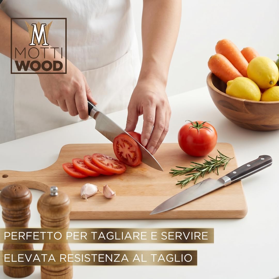 Juego de 5 tablas de cortar de cocina con asa, 100% madera de haya, perfecto para cortar y servir, tabla quesos, dimensiones 40 x 20 x 2 cm, alta resistencia, fabricado en Italia