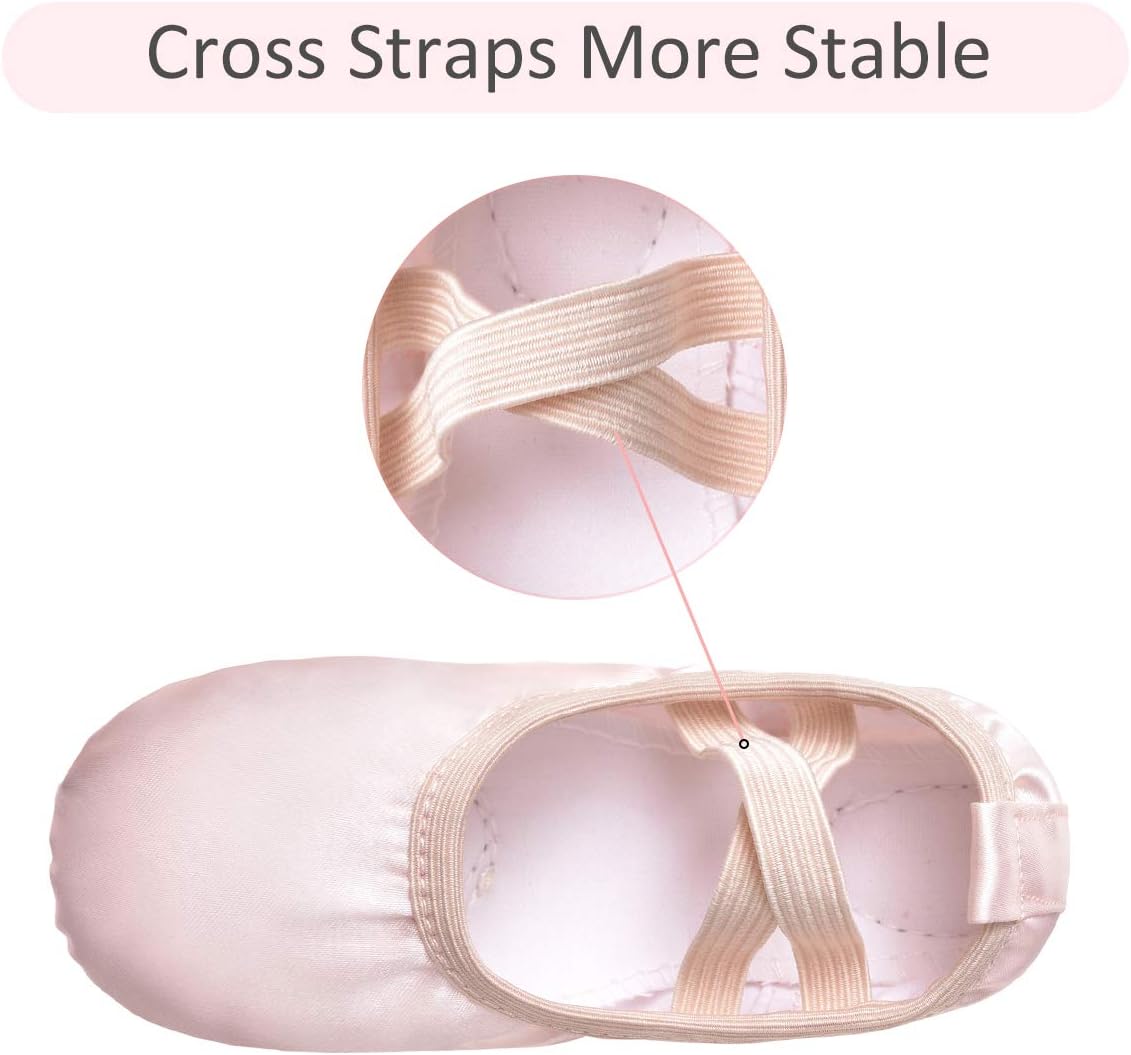 STELLE ガールズ バレエダンスシューズ サテン スリッパ 体操 フラット スプリットソール