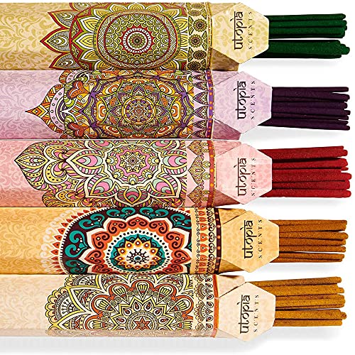 Utopia Scents Premium Natural Incense Sticks Variety Pack 75 Scented Sticks Lavender, Sandalwood, Jasmine, Vanilla, Rose Incense With Sticks Holder Aromatherapy Incense And Meditation Incense #TOP2