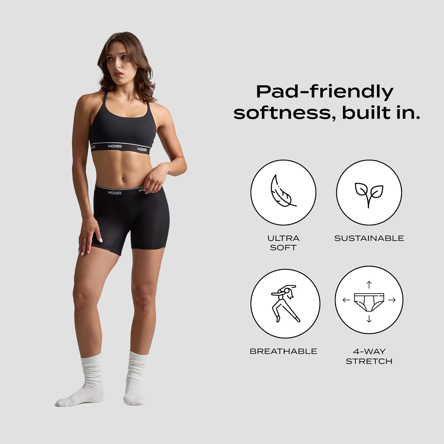 Woxer Baller Pad Liner – Period Boxers for Women with Built-in Pad Liner with Organic Cotton Gusset for Secure Pad Attachment