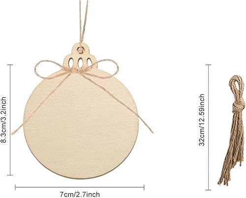 Miniatura 4 de Artmag 100 piezas de adornos colgantes de madera sin terminar de Navidad, discos de madera redondos en blanco para niños, manualidades, centros de