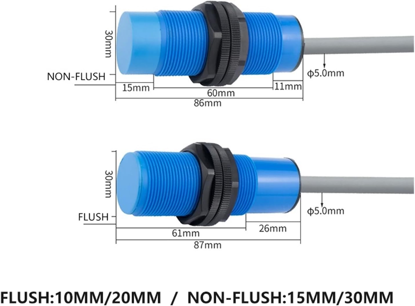 Threaded Plastic M30 Capacitive Proximity Sensor for Detecting Waterproof Level of Conductive Objects(M30-non Flush- PNP NO-15MM)