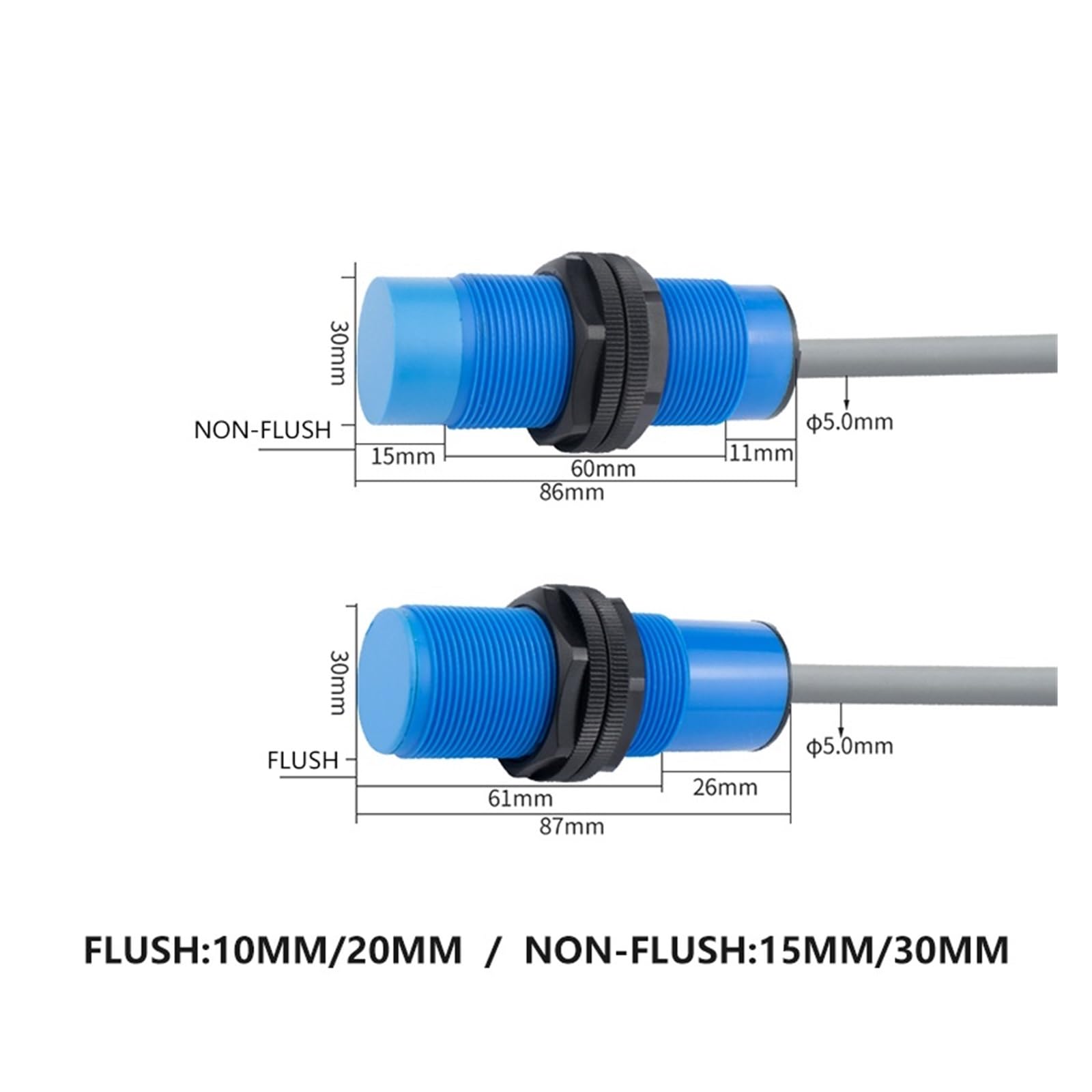 Sensor de proximidad capacitivo de plástico M30 de detección precisa a larga distancia(M30 flush NPN NO-Sn:10mm)