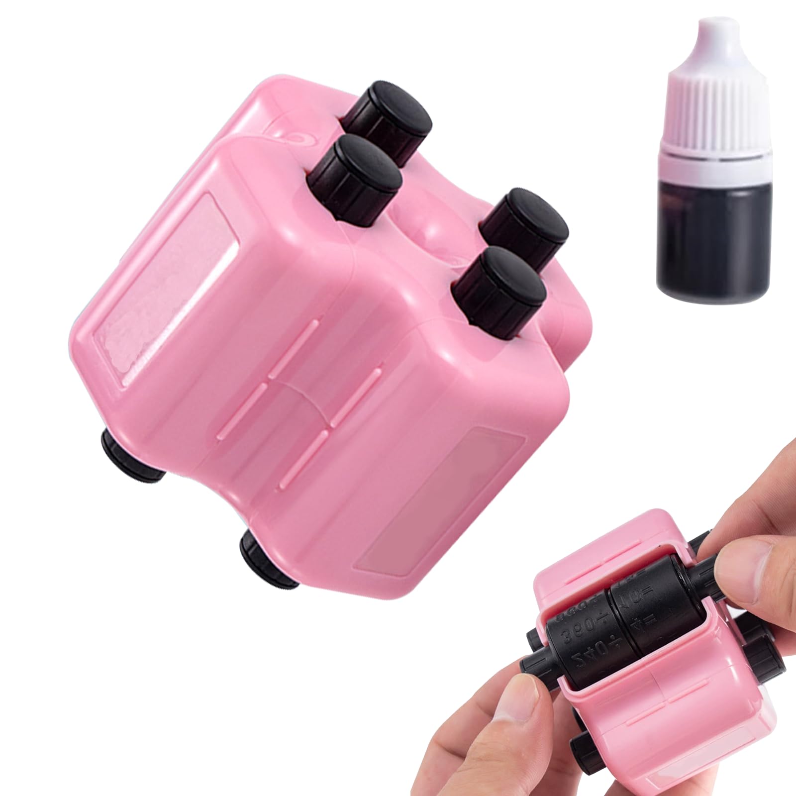 4 in 1 Math Roller Stamp Set, Addition,Subtraction,Multiplication & Fill-in-The-Blank Practice Tool,Roller Digital Teaching Stamp with Ink, Reusable Calculation Stamp for Classroom Home (Pink,1 PC)