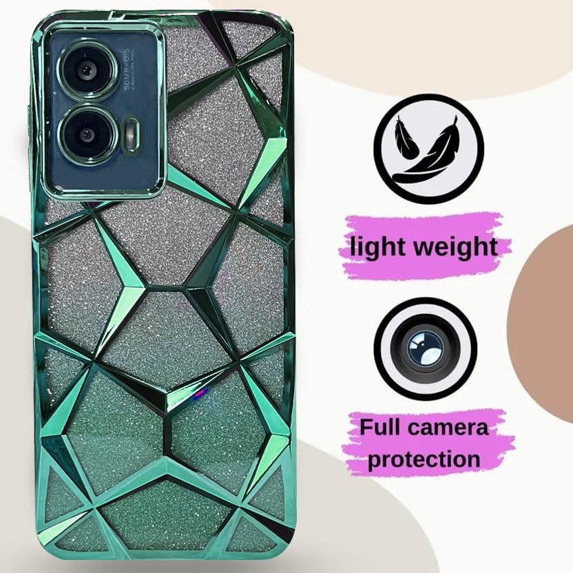 Image of VONZEE Gradient Glitter Case for Moto Edge 50 Fusion /Moto G96, Luxury Electroplated 3D Cube, Diamond Bling Shiny Soft TPU Clear Shockproof Case Women Girls Protective Phone Cover (Green)