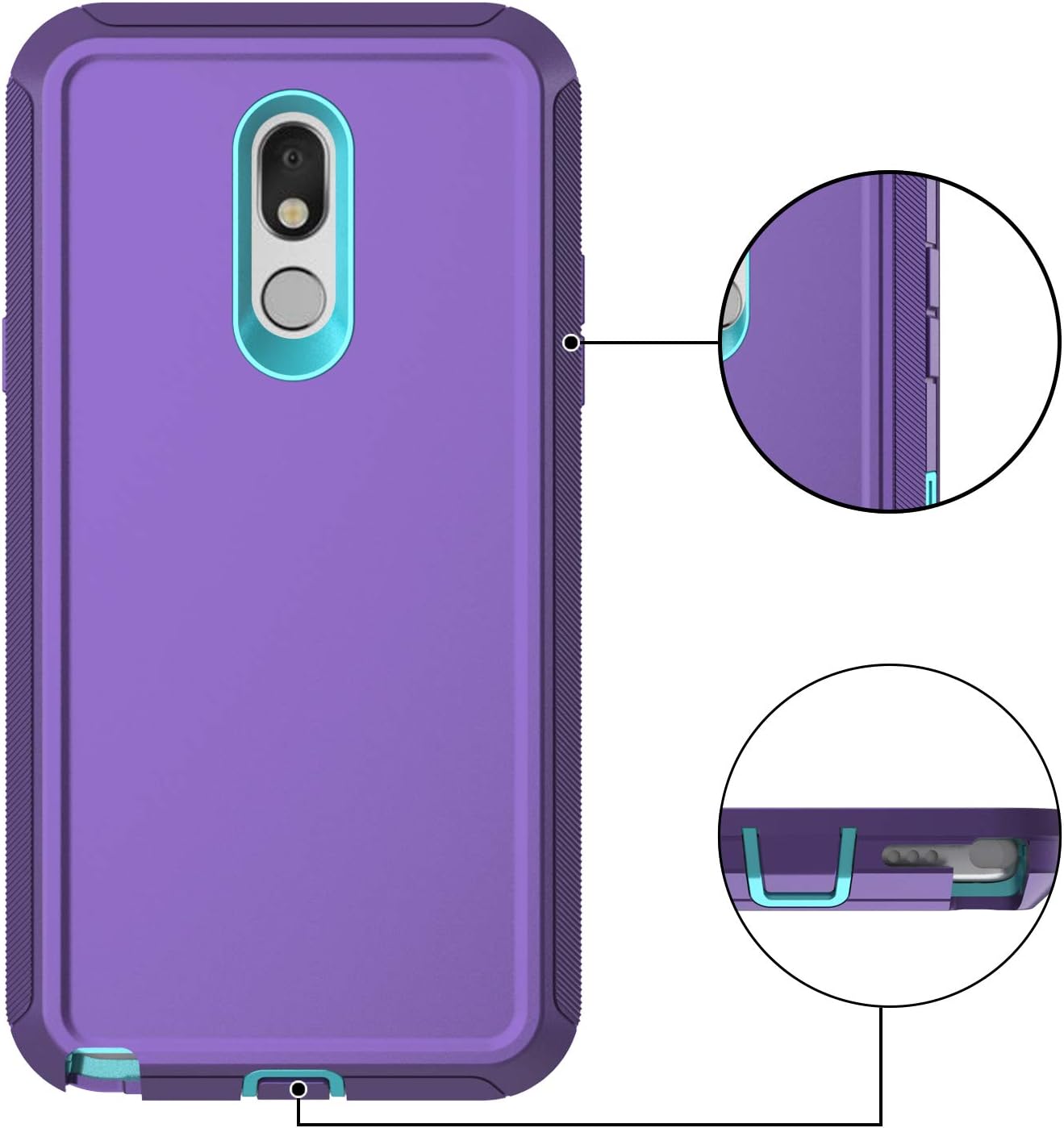 Annymall Case for LG Stylo 5 Case, Tri-Layer Heavy Duty [with Built-in Screen Protector] Hybrid High Impact Resistant Rugged Full-Body Shockproof Cover for LG Stylo 5 (Purple/Mint)