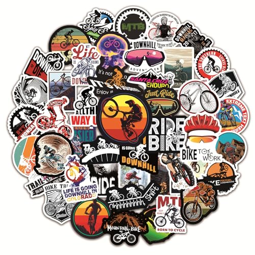 Fahrrad Aufkleber Pack, 50 Stück Vinyl Decals für Mountainbikes, Rennräder, BMX, Helme, Wasserflaschen Fahrrad Aufkleber Pack, 50 Stück Vinyl Decals für Mountainbikes, Rennräder, BMX, Helme, Wasserflaschen