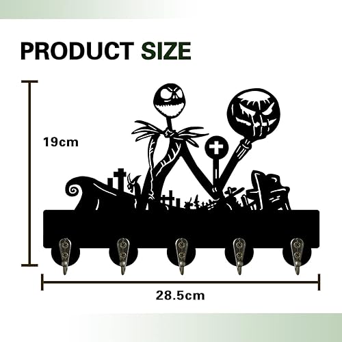 Miniatura 3 de Soporte para llaves de pared, gancho para llaves Jack Decor con 5 ganchos, decoración de esqueleto de Halloween, arte de pared de calavera,