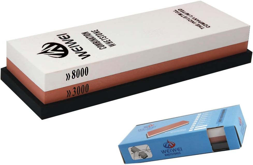 BlesU Sharpening Stone Cutlery 3000/8000 Grit Two-Sided Whetstone Combination Corundum Waterstone Sharpener for Kitchen Cooking Sushi Knives with Rubber Stone Holder