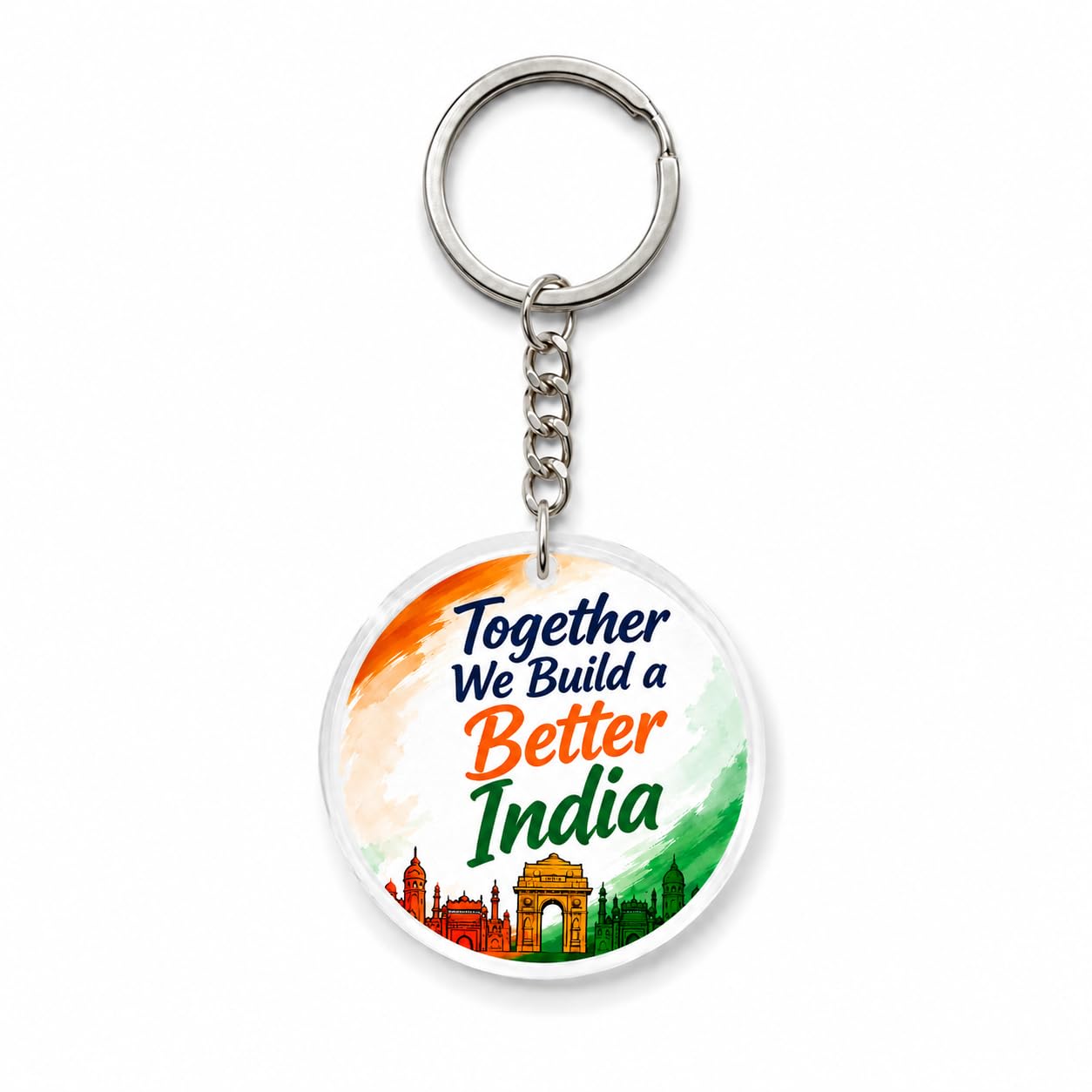 Together We Build a Better India Acrylic Keychain | Patriotic Tricolour Round Key Ring | India Gate Independence Day Gift | Keychain for Car, Bike, Bag & Keys-image-36