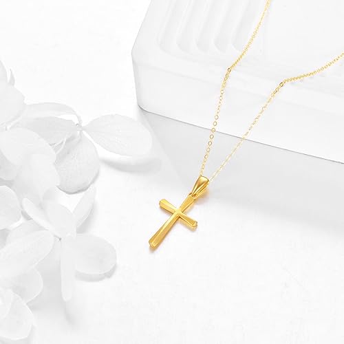 Miniatura 4 de ELFRONT Collar de cruz de oro macizo de 14 quilates para mujer, delicado collar con colgante de cruz de árbol de la vida, joyería religiosa, regalos