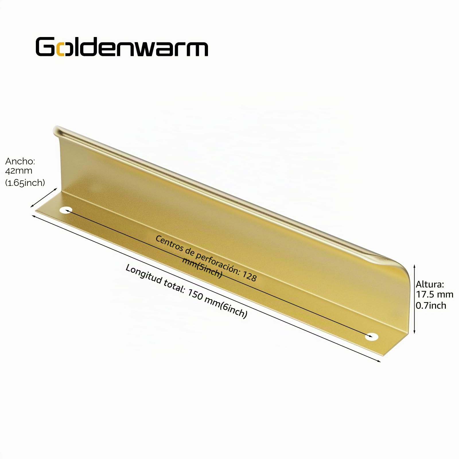 Goldenwarm 10 Pieza Tiradores Ocultos para Muebles 128mm Dorado Tiradores o Armario de Aluminio Manijas de Cajón de Estilo Moderno Con Tornillos Para gabinetes Cajones Zapateros