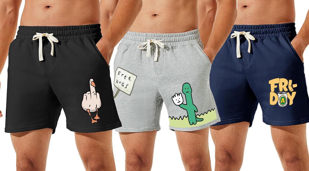 hotfits Men's Casual Cotton All Season Soft Feel Fabric Printed Boxer Shorts,Workout Shorts, Elastic Waist Running Shorts with 2 Side Pockets - Pack of 3-picture-10