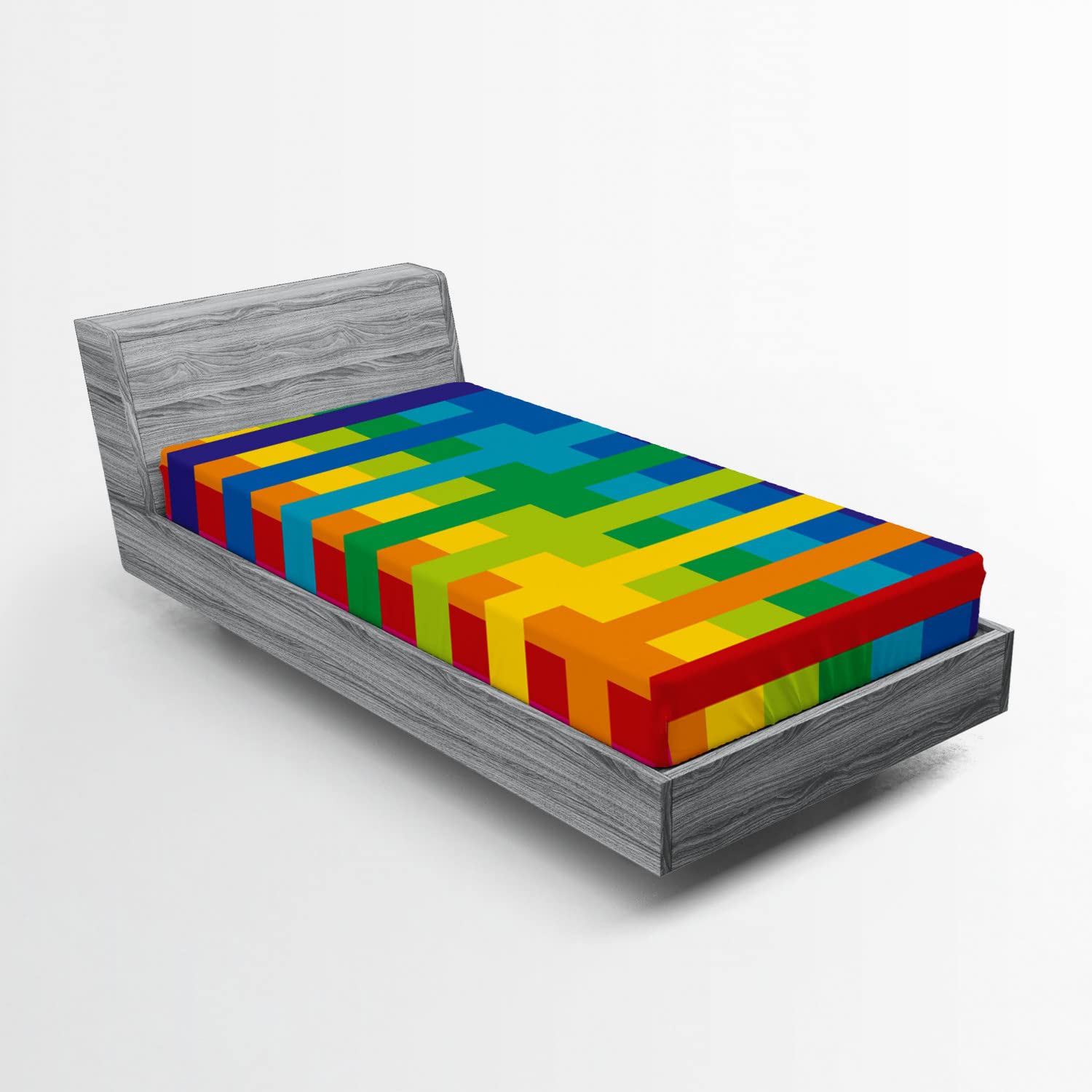 Ambesonne Rainbow 2 Pack Fitted Sheet, Vibrant Tones Green Blue Multicolored, Bed Cover All-Round Elastic Deep Pockets 2 Pieces, Package Contains 2 Twin XL Size Fitted Sheets, Green Blue Multicolor