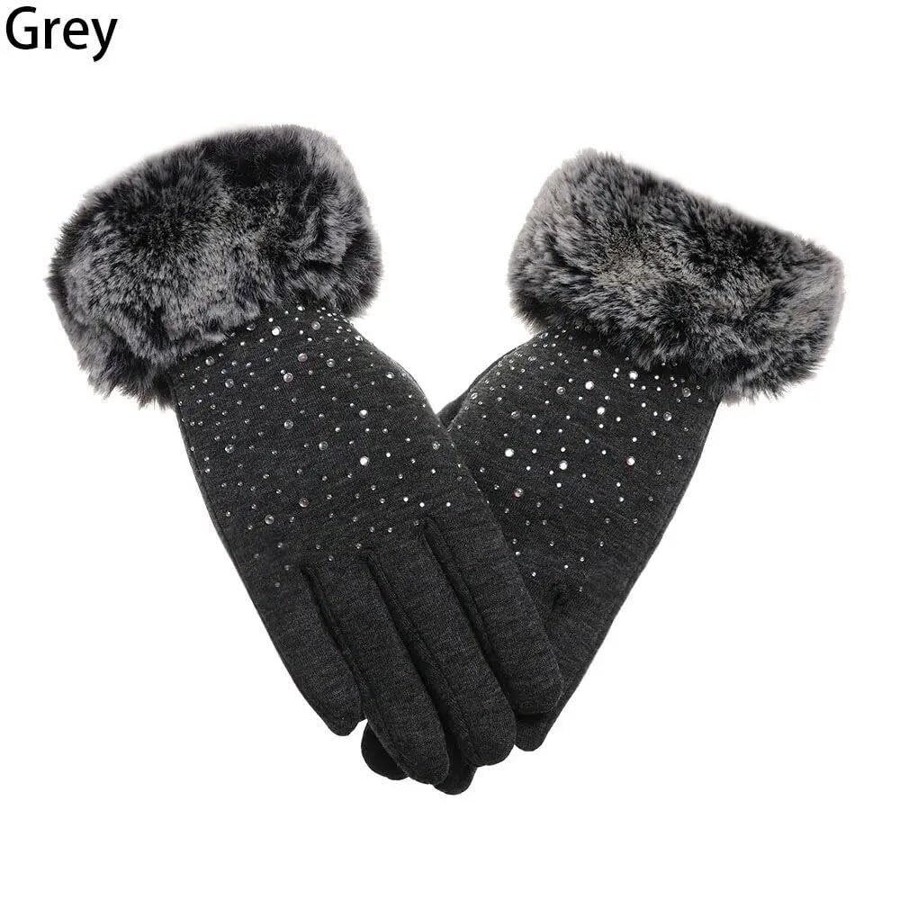 Tomorrow Women's Winter Gloves Soft Warm Touch Screen Gloves for Cold Weather Windproof Covered Finger Faux Fur on The Inner for Cold Weather Women Cute Design Plush Fur Cuff Stone Crafted (Knit) 4