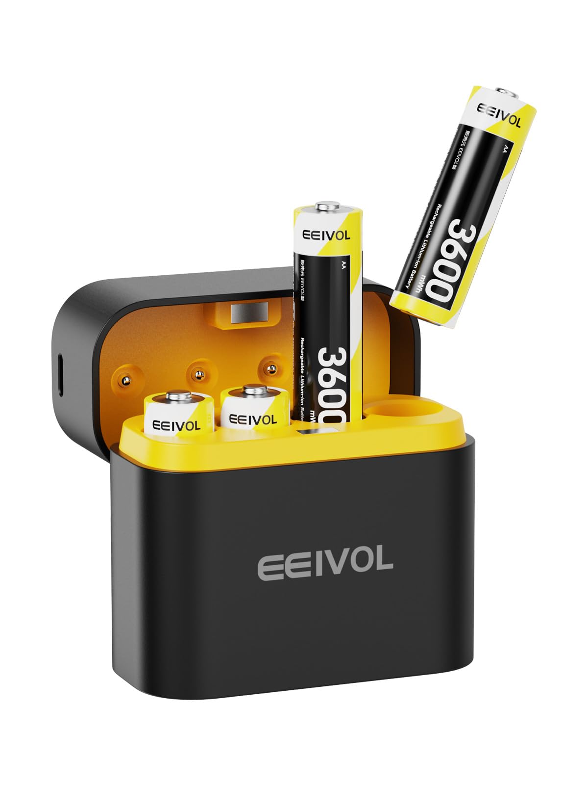 EEIVOL 充電電池 単三 急速充電器付き 充電式単三リチウムバッテリー 1.5V 4本入りセット 3600mWh 1600回以上循環使用可能 超長持続時間 自然放電抑制 2.5ｈ LED充電インジケータ 磁気設計 充電器の組み合わせ 電池収納 日本語取扱説明書付き 2400mAh