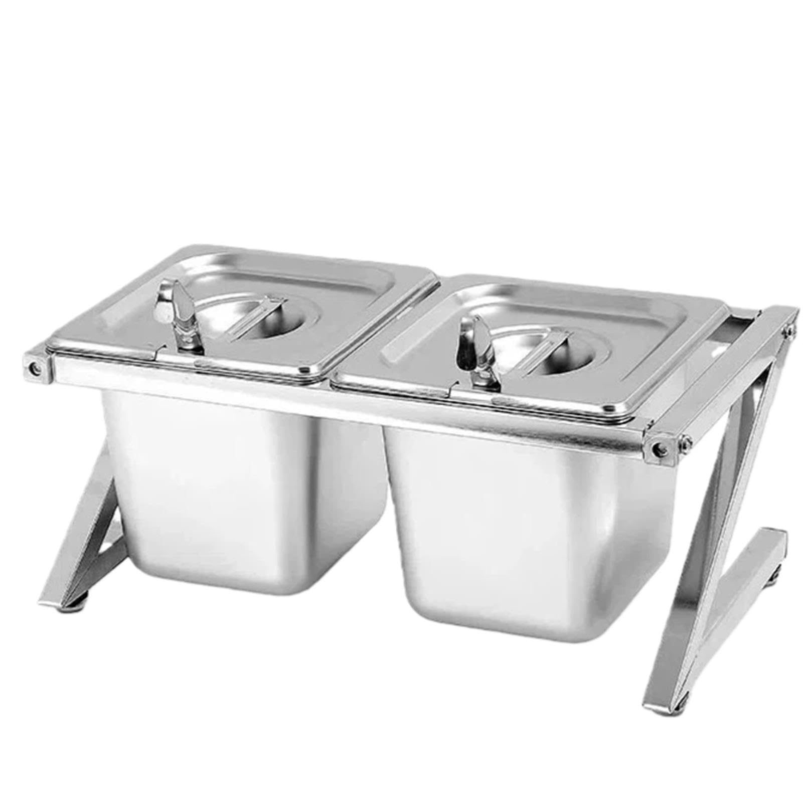 Contenitori regolabili per condimenti in acciaio inox con coperchi e cucchiai, versatili per servire alimenti, per cucina, buffet e uso domestico, soluzione durevole ed elegante