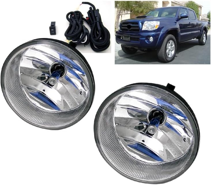 Front Bumper Driving Fog Lights Lamps Chrome Compatible with 2005-2011 Toyota Tacoma / 2004-2006 Solara