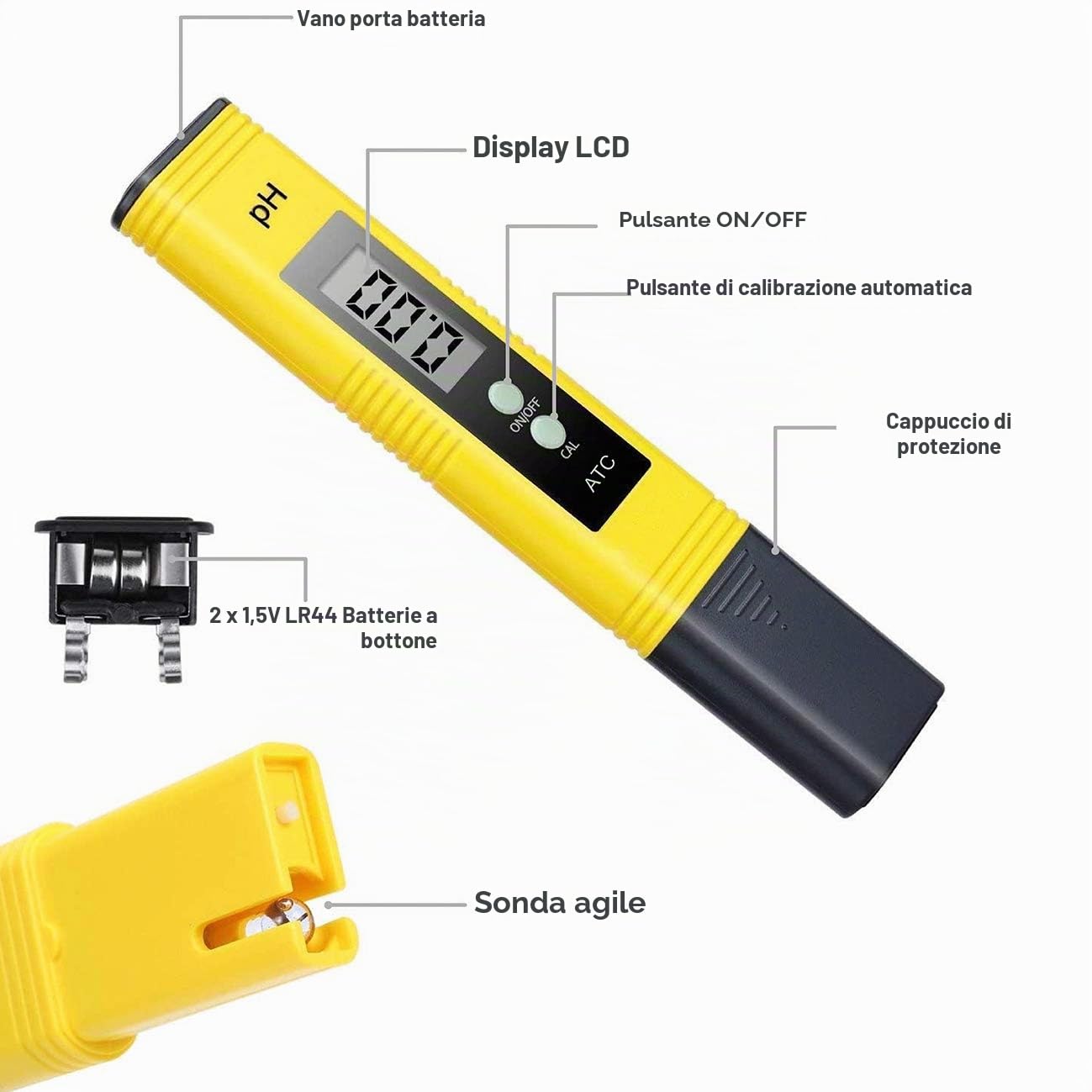 GuDoQi Tester qualità Acqua, TDS PH EC Temperatura 4 in 1 Set, Digitale Misuratore PH, TDS&EC Temperatura Tester, Auto Calibrazione per Acqua Potabile, Sistema Ro, Acquario, Nuoto