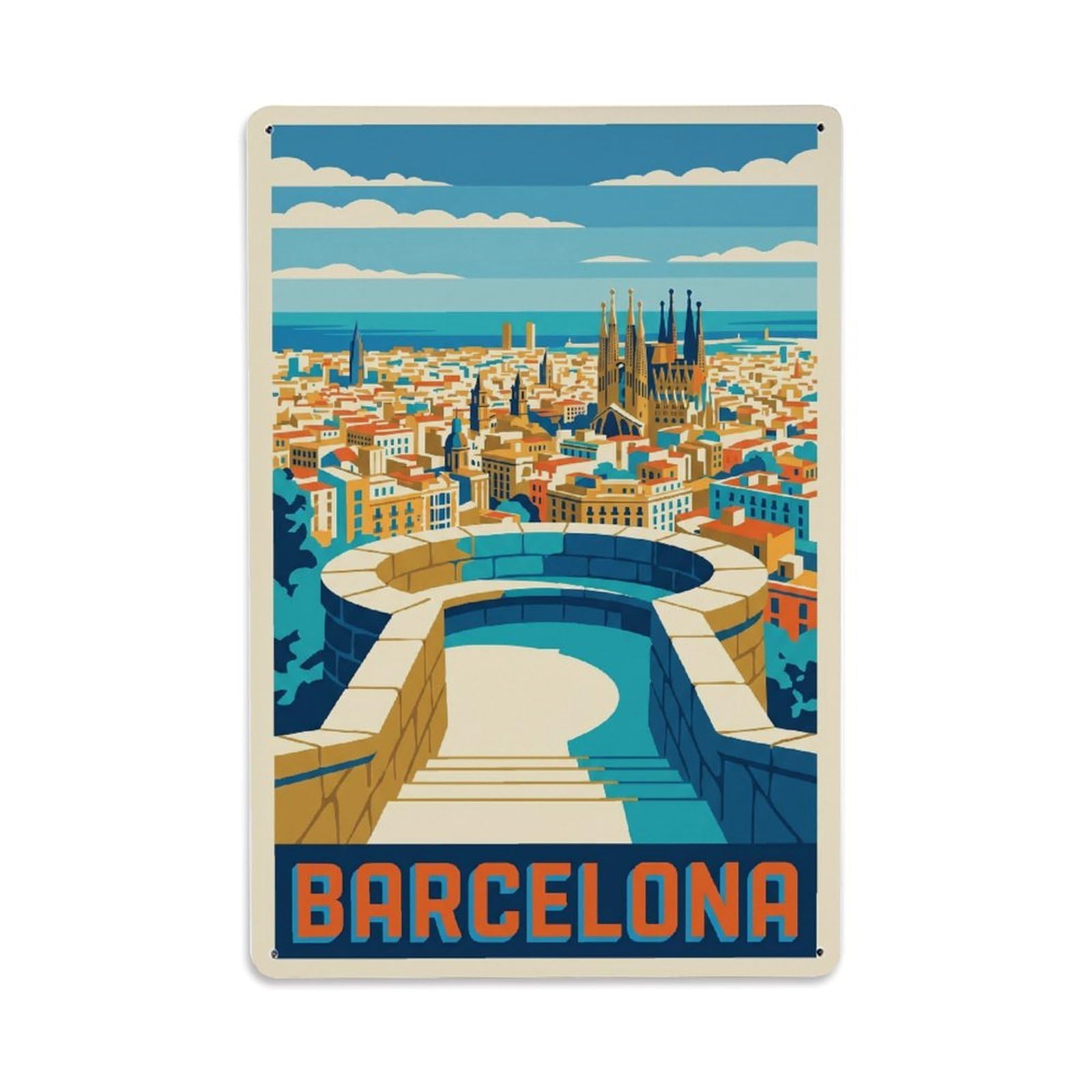 Vintage Travel Parapet Spain Elevated Metal Tin Sign Plaque Wall Decor for Cafe, Club Bar, Office, Home Garden Metal Poster 8x12Inch