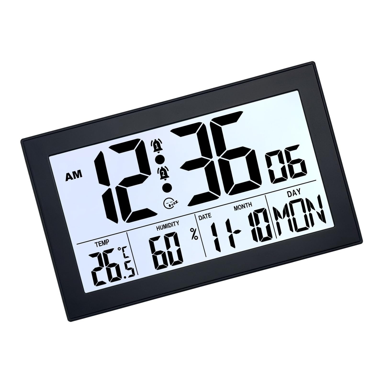 Kaeltsyn Multifunctional LCD Wall Clock with Auto Dimming Backlight and Real Time Temperature Humidity Data Digital Alarm Humidity Transducer Alarm