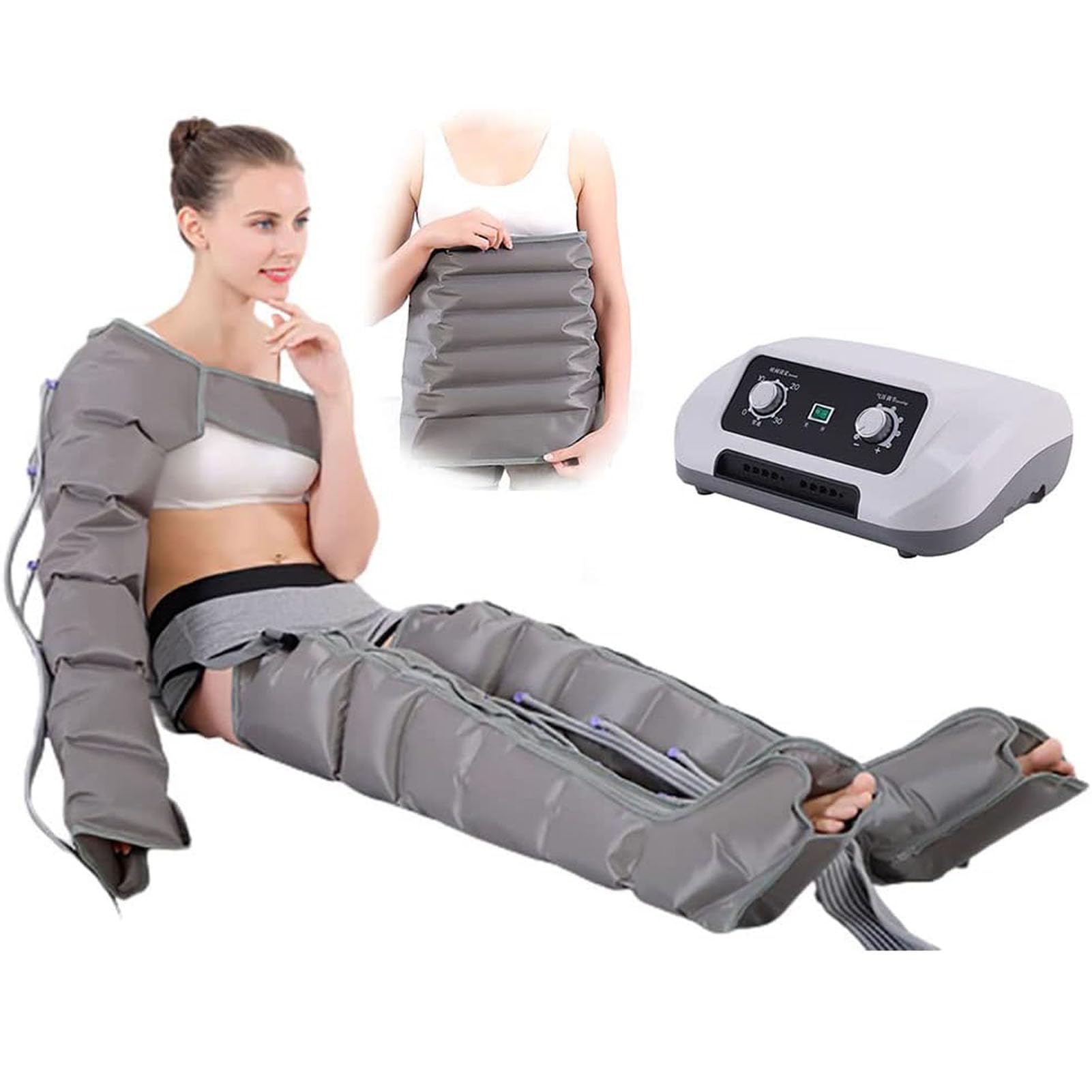 Masajeador De Compresión De Aire, Equipo Completo De Presoterapia para Casa Accesorios Brazos Piernas Glúteos Abdomen, Ayuda a Drenaje Linfático Aliviar Los Dolores Edema