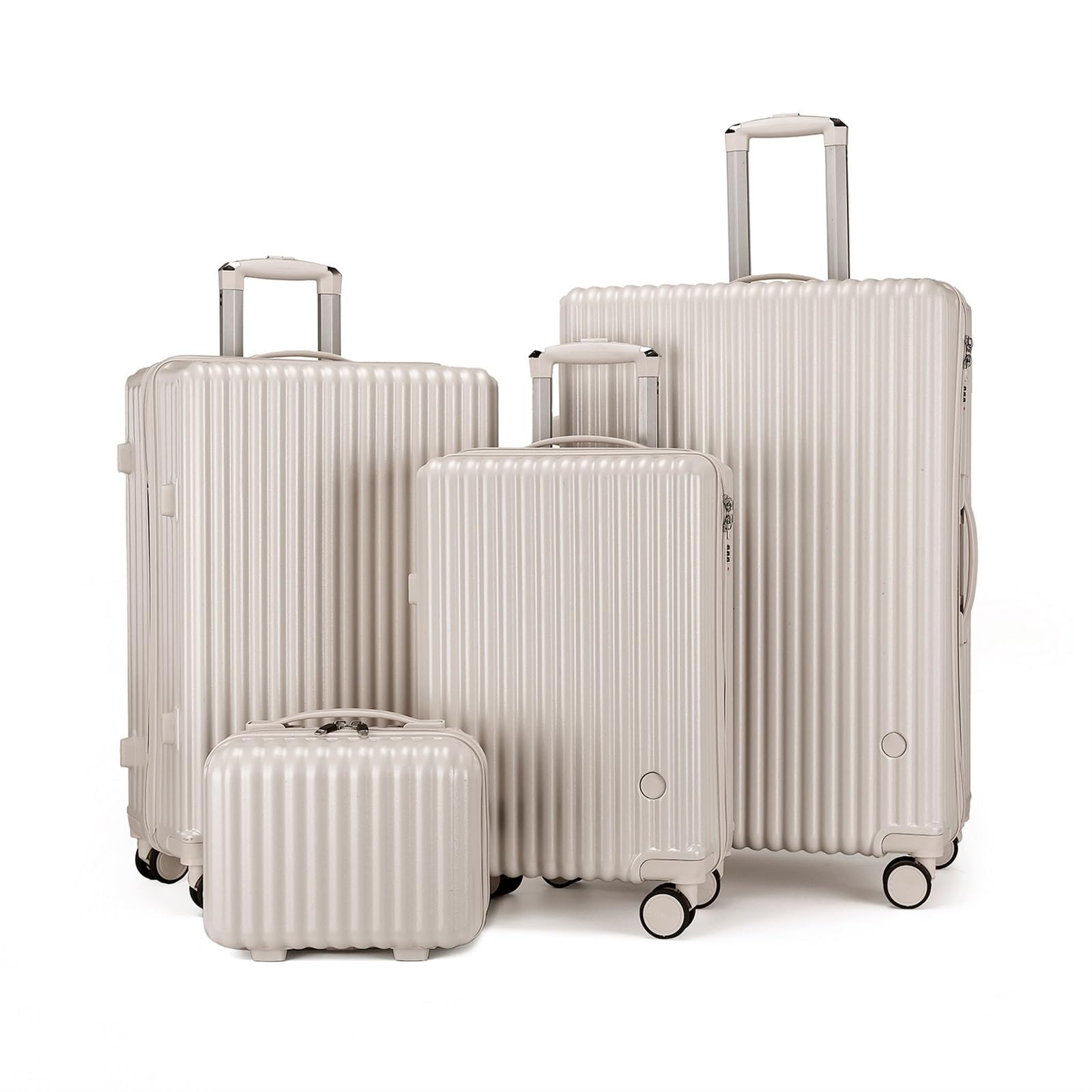 Zestaw Walizkowy Zestaw walizek czteroczęściowych, zamek błyskawiczny, ciche, uniwersalne kółka, walizka podróżna, lekka walizka kabinowa(White)
