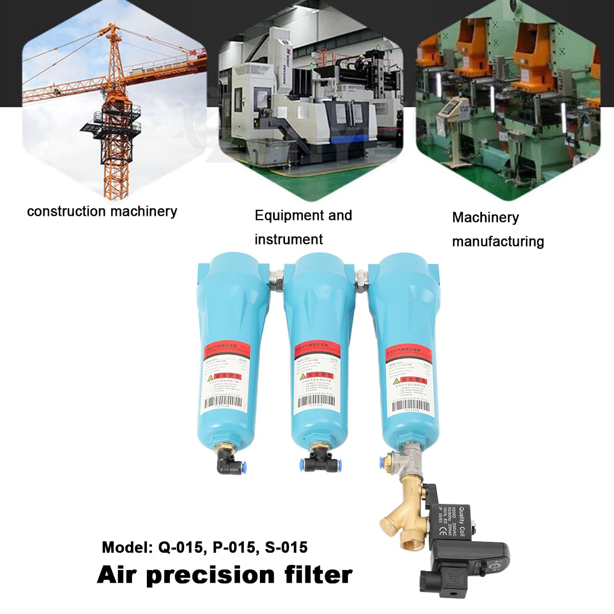 Druckluft-Präzisionsfilter, Zubehör für Luftkompressor,Q-015, P-015, S-015 Druckluft-Präzisionsfiltertrockner Set, Vollautomatischer Trocken-Öl-Wasser-Abscheider mit elektronisches Ablassventil