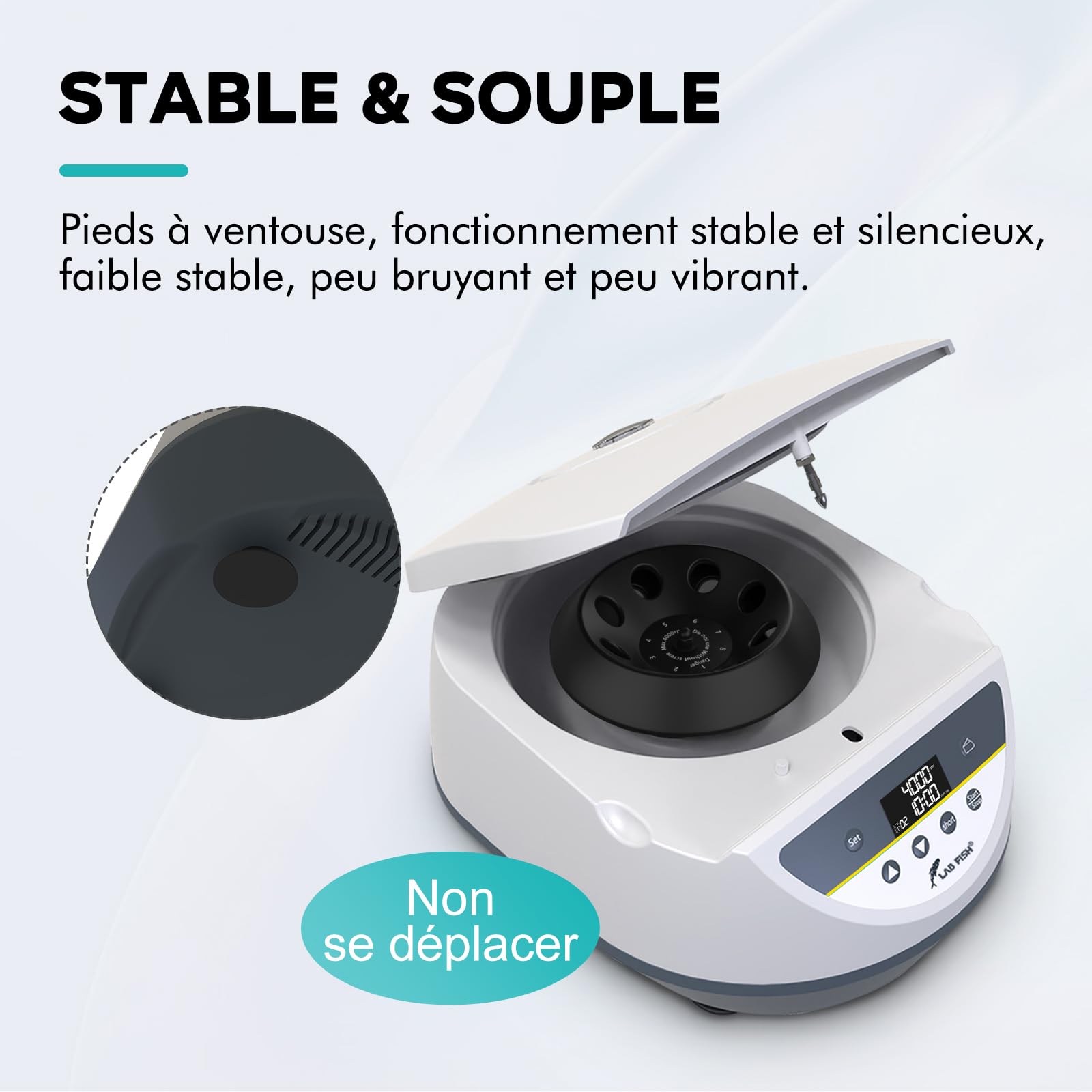 LAB FISH Centrifugeuse de Paillasse pour Tubes 2ml 5ml 10ml 15ml, 500-5000 tr/min Faible Vitesse, Force Max 3074 xg, Rotor 8 Places, Idéale pour PRP/PRF