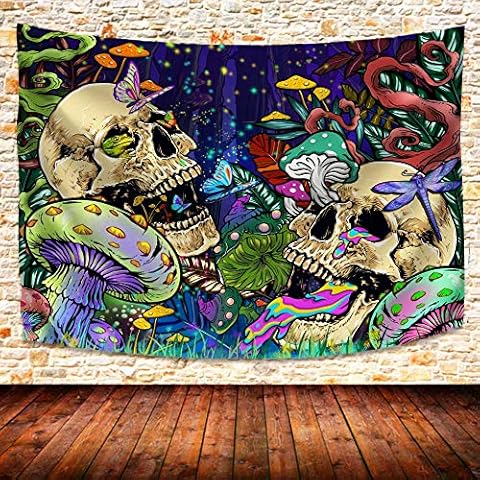 UHOMETAP UH Skull Tapestry Skeleton Butterfly Mushroom Hippie Wall Hanging Tapestries for Room Home Decor GTZYUH345 (80x60 Inch) Cover