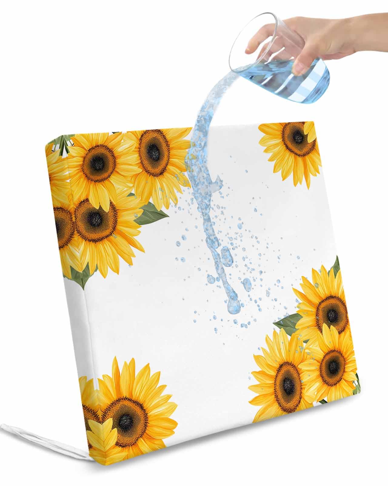 2 Pack Sunflower Spring Waterproof Cushion Covers with Ties, Outdoor Patio Chaise Lounge Chair Seat Cushion Slip Covers Replacement(Only Cover) Summer Pastoral Botanical Floral 22