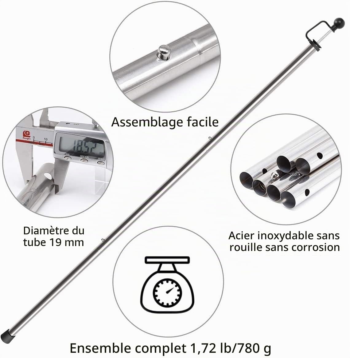 SAN LIKE Arceaux de Tente de Camping en Acier Inoxydable, Poteaux Mâts Barre Tige de Tente Camping, Poteaux Télescopiques Réglables pour Auvent de Tente pour Protection du Toit Contre Pluie