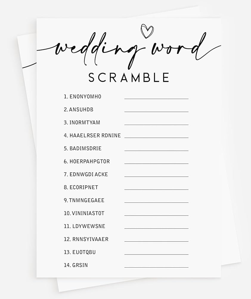 Amazon.com: All Ewired Up 50 Wedding Word Scramble (50-Cards) Fun Bridal Shower Game Activity, Decorations, Engagement Party, Rehearsal Dinner, Minimalist Script : Home & Kitchen amazon-com-all-ewired-up-50-wedding-word-scramble-50-cards-fun-bridal-shower-game-activity-decorations-engagement-party-rehearsal-dinner-minimalist-script-home-kitchen