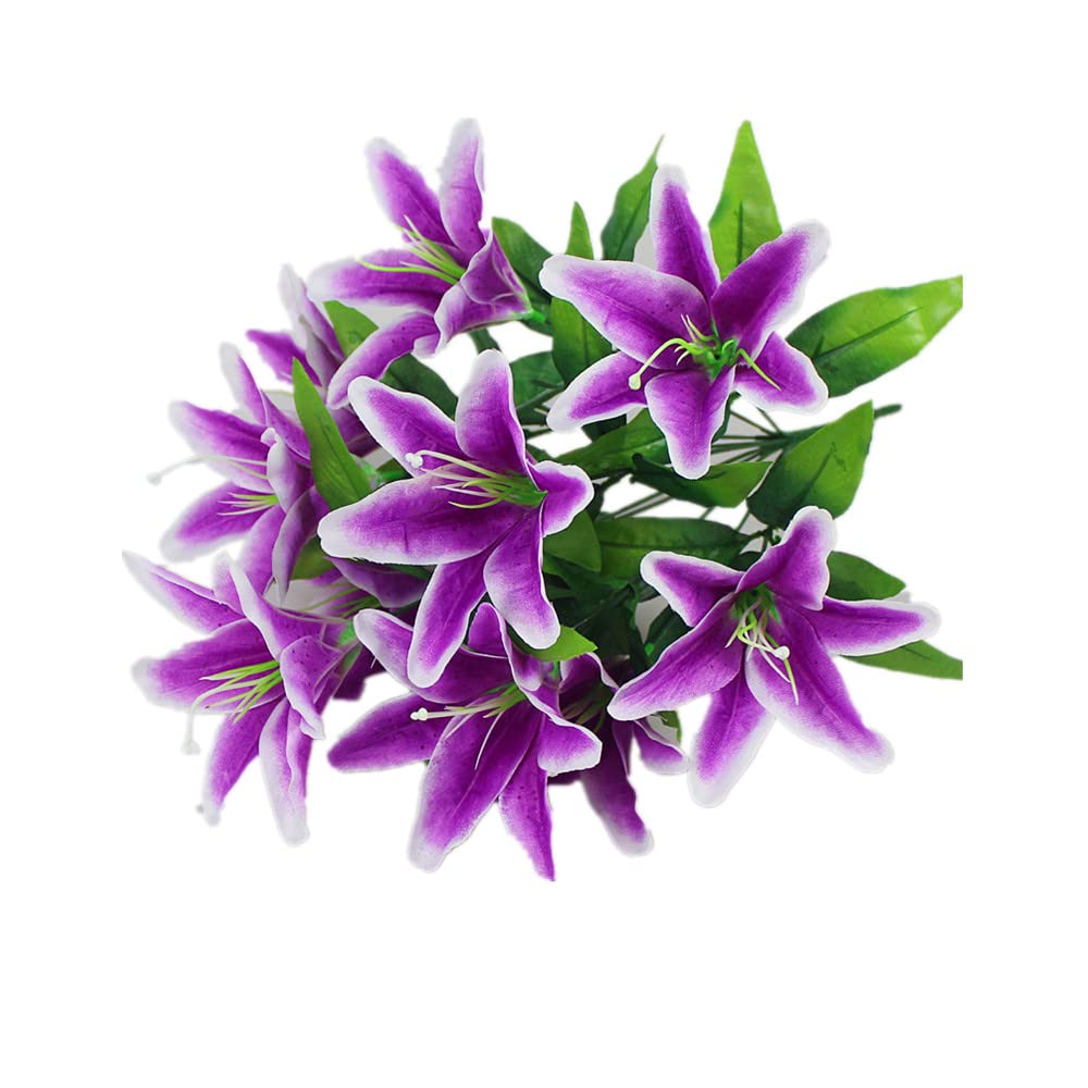 Bo Wawa 5 Pieces Simulated Lily Bouquet 10 Heads Small Tiger Orchid Wedding Celebration Living Room Decoration Props Fake Flowers (Purple)