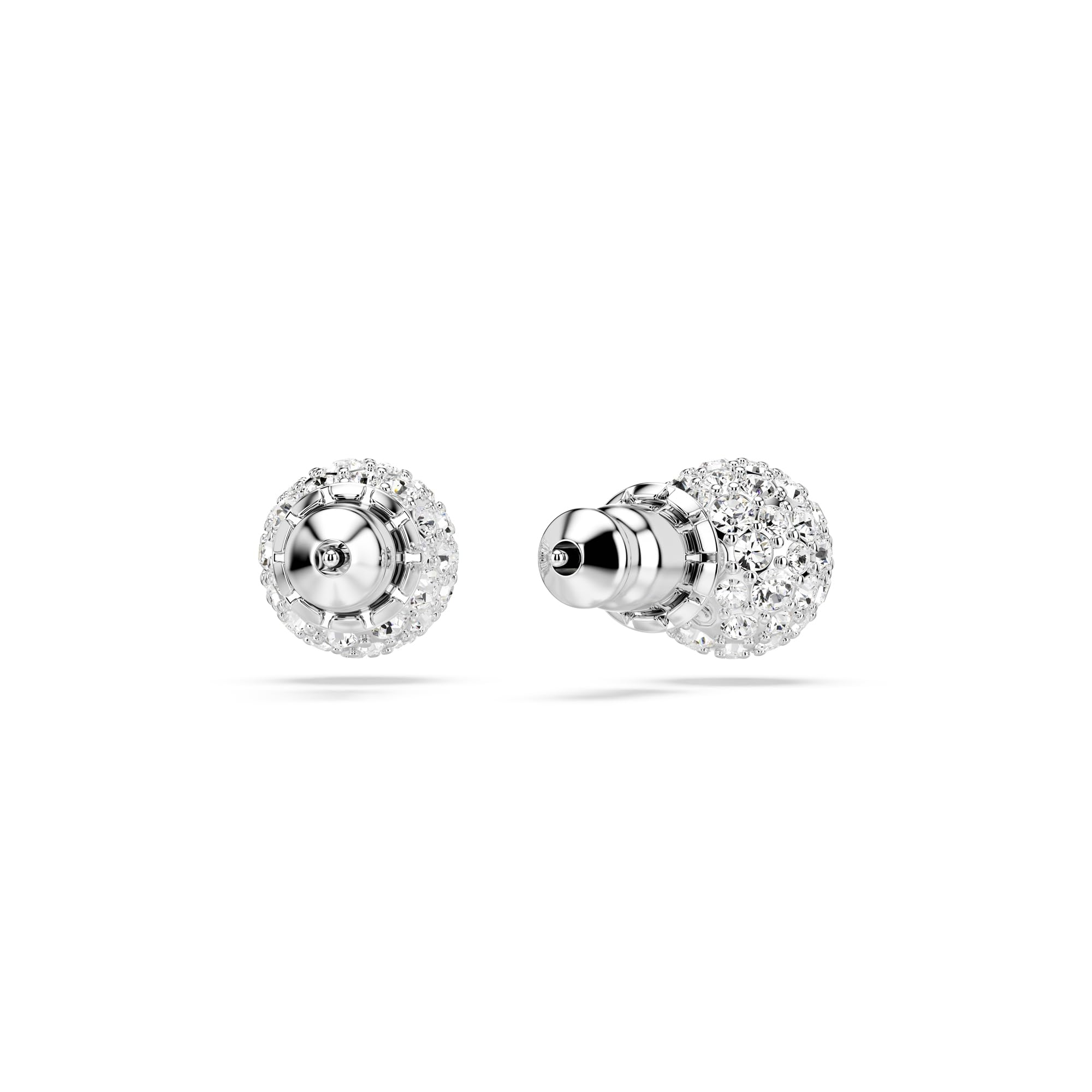 Swarovski Dextera - Pendientes de tuerca chapados en rodio con esfera de corte redondo, color blanco, 0.6 cm x 0.6 cm, Cristal, Cristales