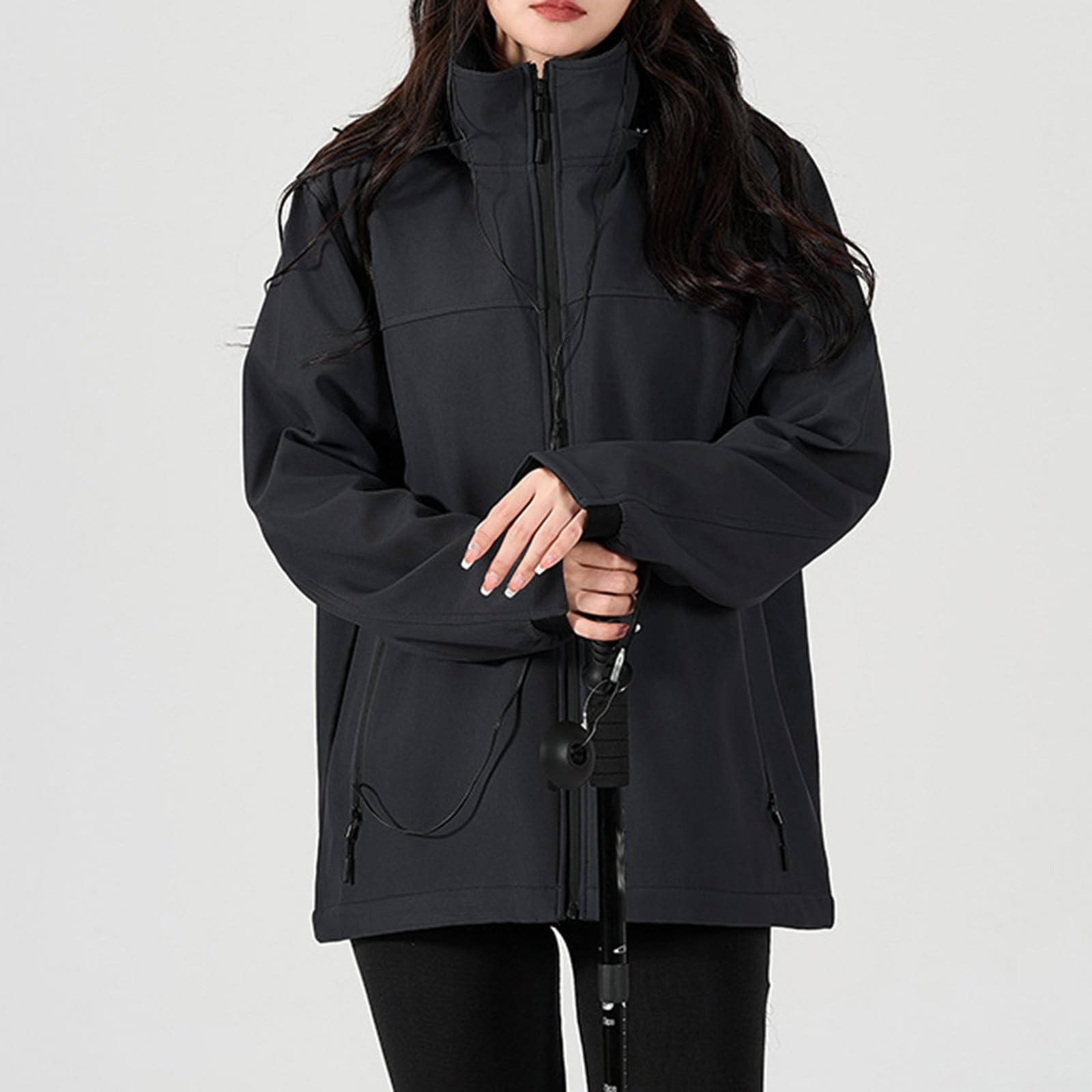 Mujer al aire libre montañismo ropa deportiva con senderismo impermeable abrigo cortavientos de longitud media