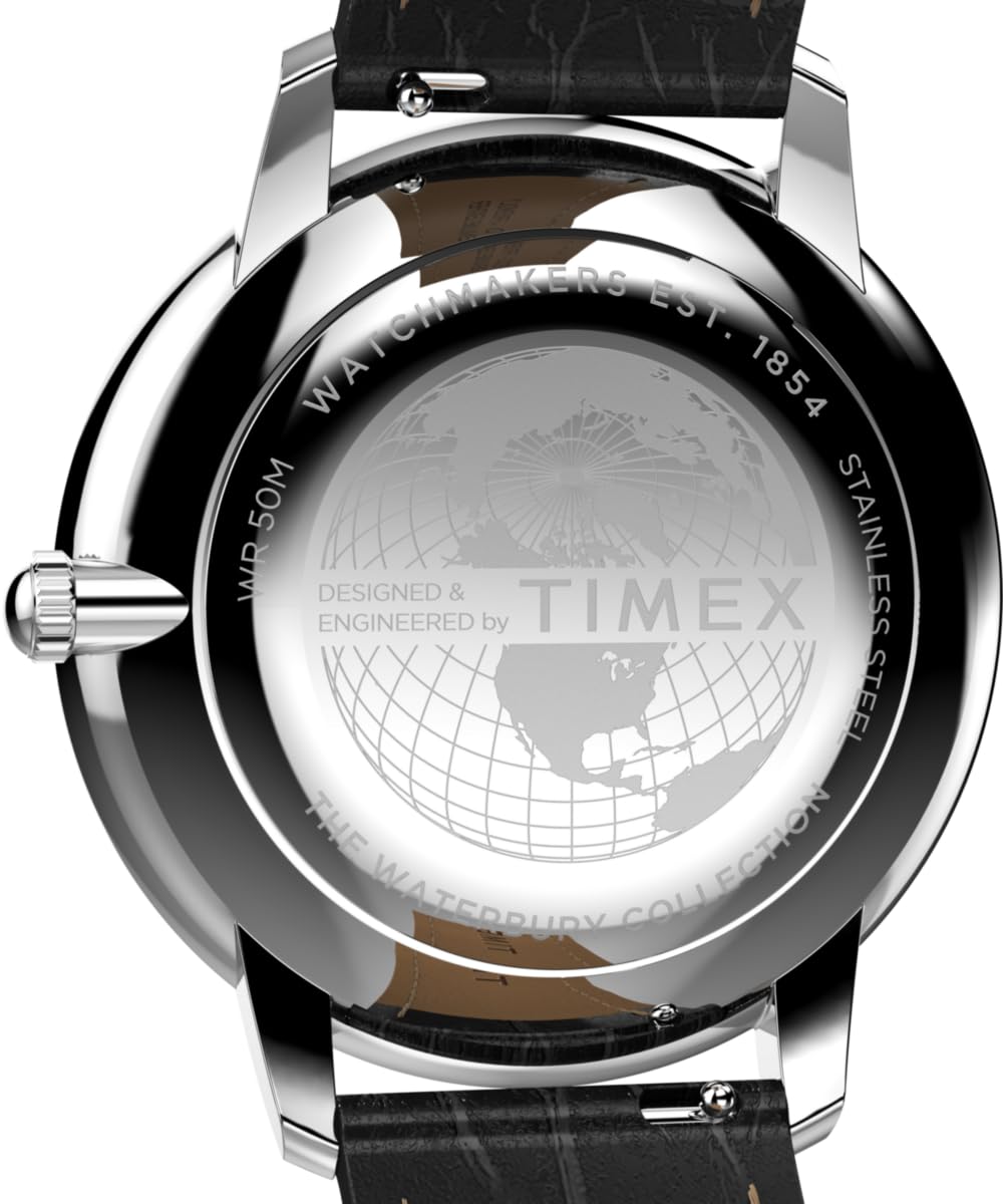 Timex Waterbury Metropolitan Sub-Second Tw2Y23100 Zegarek Męski, 39 mm, Czarny Skórzany Pasek, Tarcza w Odcieniu Srebra i Koperta ze Stali Nierdzewnej