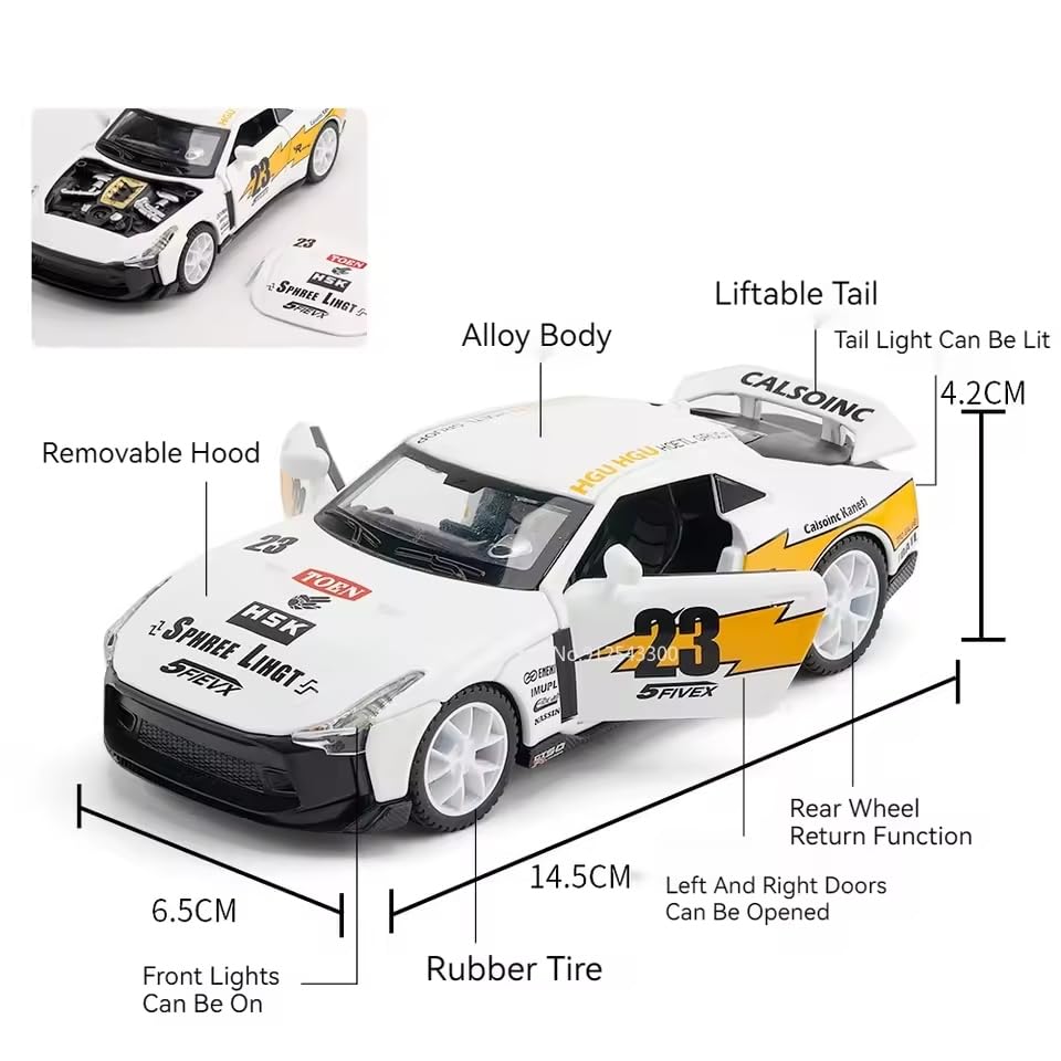 Image of Alokik Enterprise 1:32 Nissan GTR50 Sport Diecast Metal Pull Back Car with 2 Openable Doors with Lights & Sound Toy Decoration, Showpiece Car Best Gift Toys for Kids 【White】