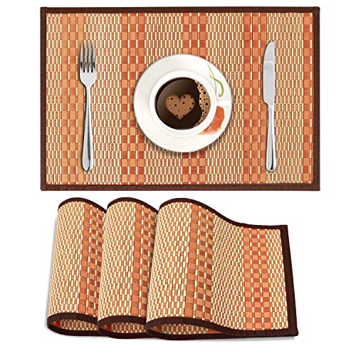 Image of HOKIPO Bamboo Table Mats for Dining Table, Set of 4 Wooden Placemats, 45x30 cm, Orange (AR2816-D6)