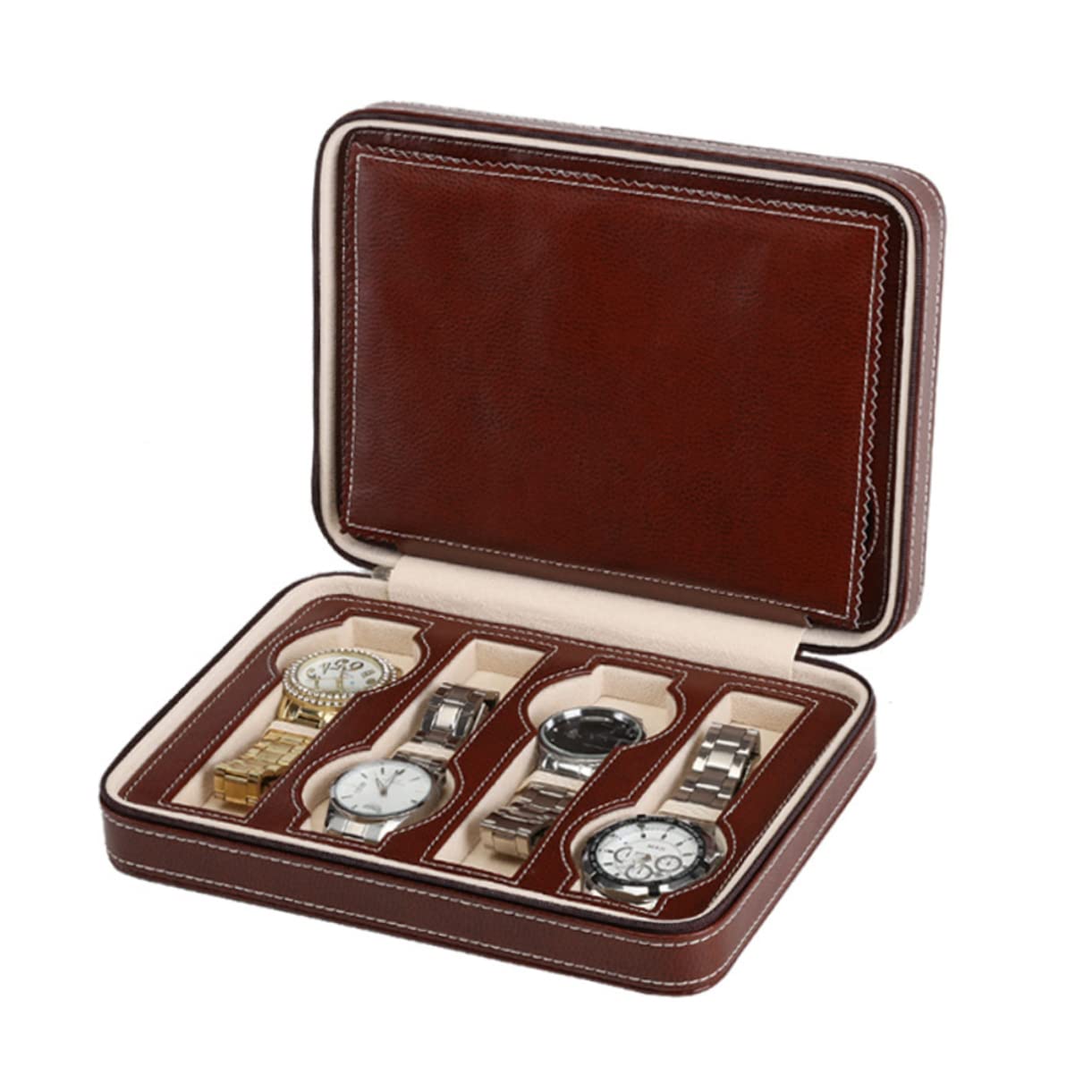 Custodia Orologi da Viaggio in Pu Marrone 8 Scomparti