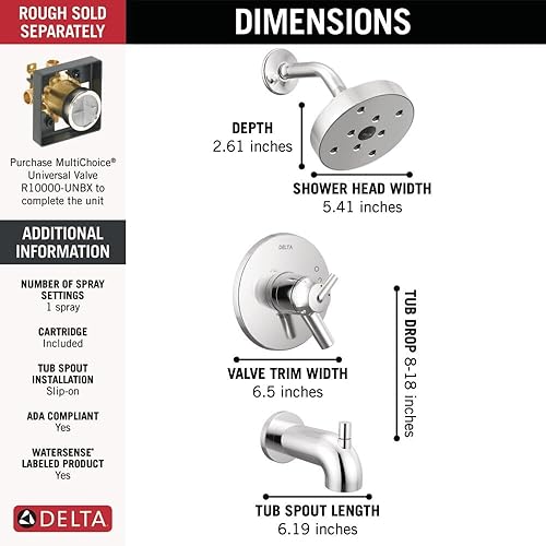 Miniatura 4 de Delta Faucet - Kit de ducha modelo T14459, sin válvula Cromado,Champagne bronce,Mate negro,Níquel pulido,Inoxidable,Bronce veneciano