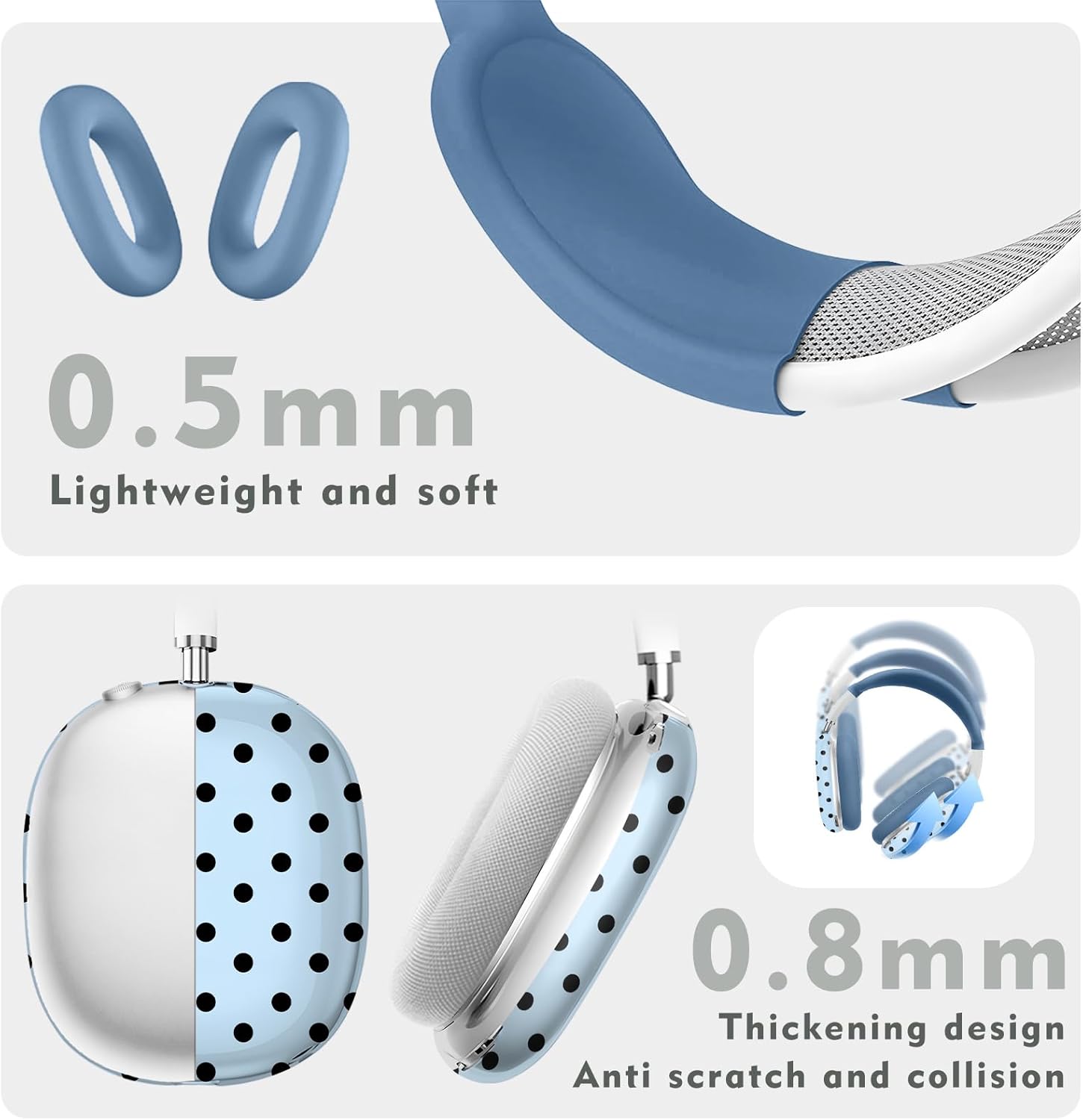 Case Cover for AirPods Max Headphones,Anti-Scratch Ear Pad Case Cover/Ear Cups Cover/Headband Cover/Top Pad Protector,for AirPods Max. Clear Soft TPU and Silicone,Skin Scratch Proof.
