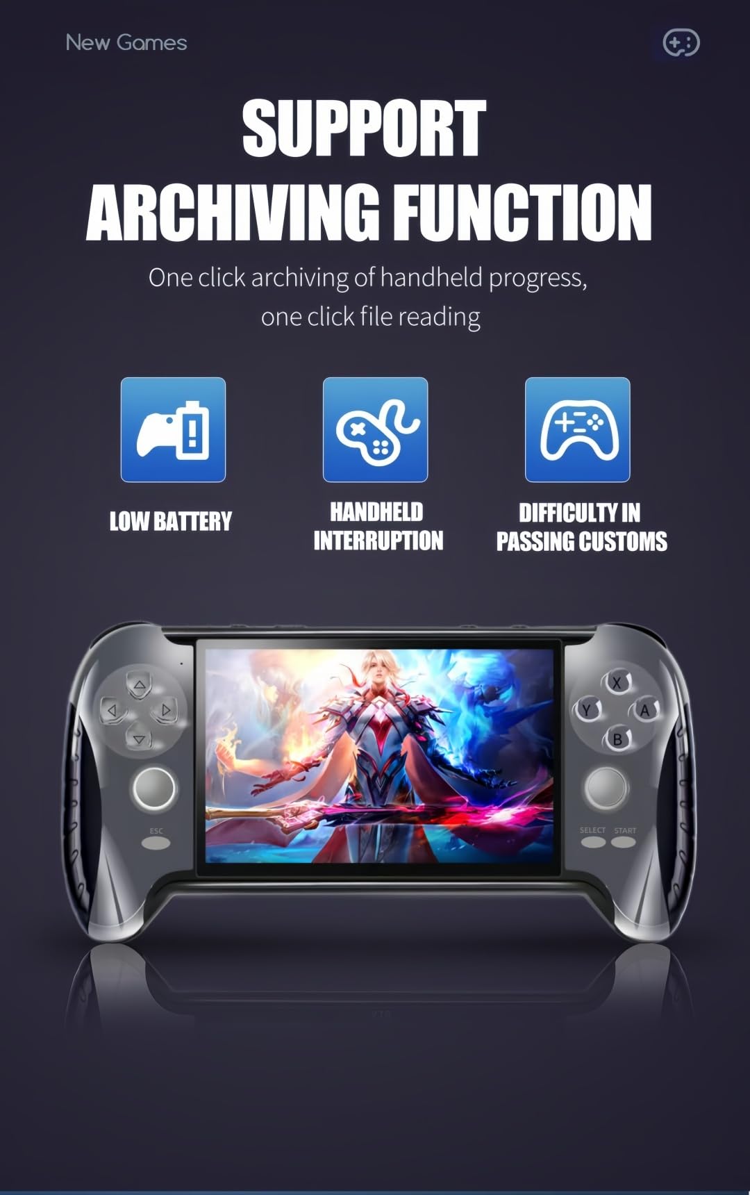 4.3 Pulgadas Consola de Videojuegos Portátil Diseño de Mango Creativo Emuladores Múltiples Salida TV/MP4/MP3/E-Book Juegos Retro de Puzzle Casual Regalos de Cumpleaños/Vacaciones