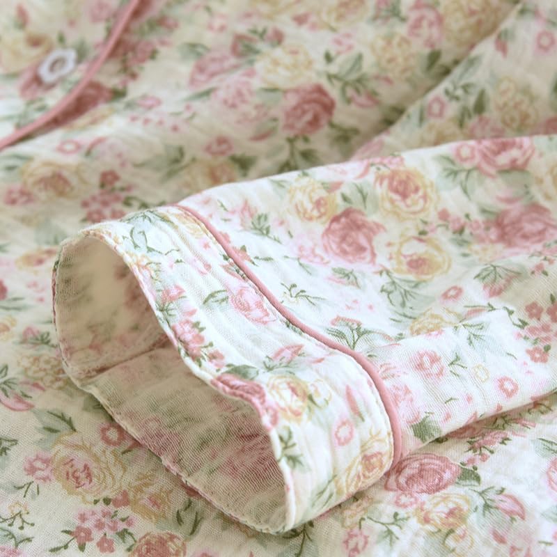 Womens Pajamas Set Floral Cotton Gauze Long Sleeve Shirts and Long Pj Pants Set 2 Piece Sweet Lounge Set - Image 4