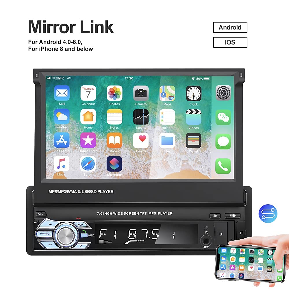 Buy NHOPEEW Single Din Car Stereo with Sat Nav, 7 Inch Retractable Touch Screen Bluetooth Stereo